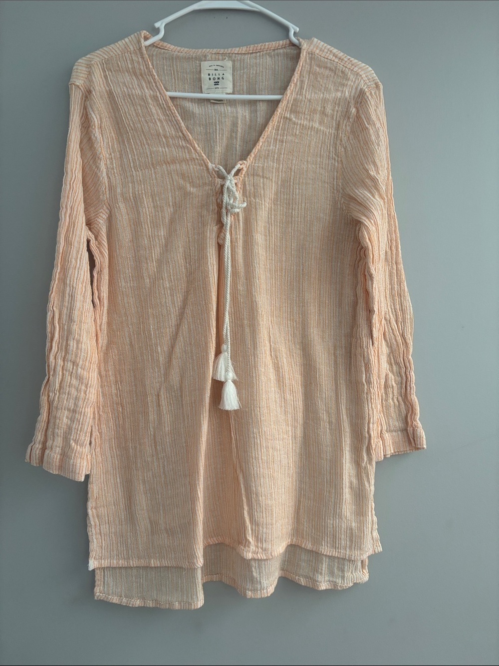 Billabong Peach Gauze Tunic with Tassel Tie